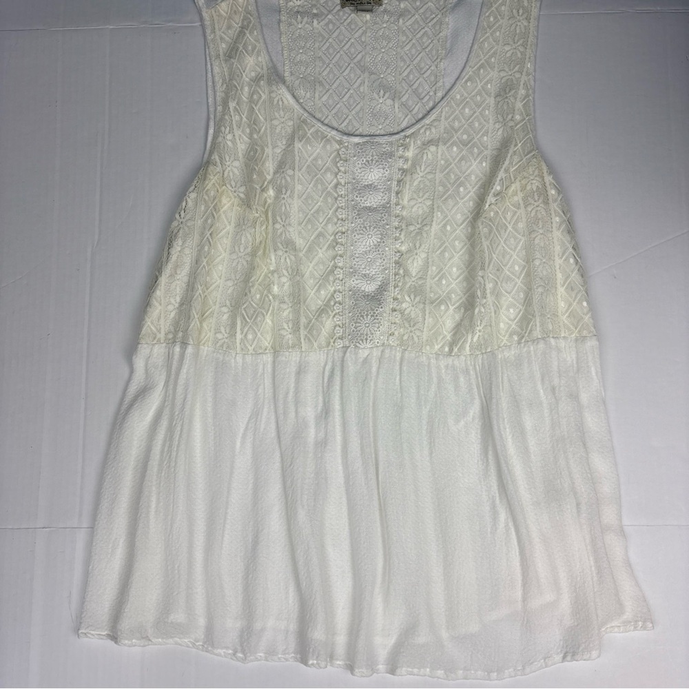 One World Women's XXL Shirt Sleeveless Ivory Lace Rayon Nylon Spandex Peasant